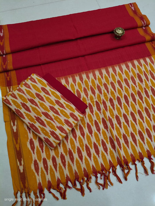 Pure  ikkat Cotton Unstitched Suit With Dupatta