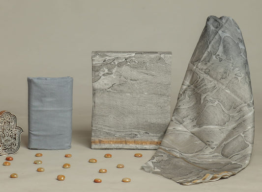 Hand Block Print Chanderi Silk Unstitched Suit