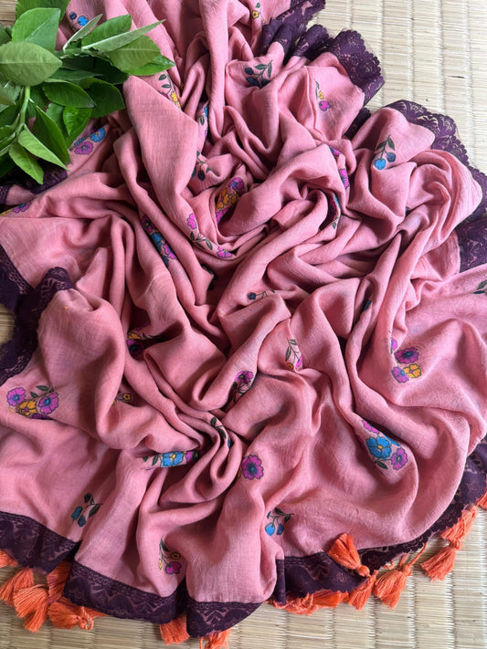 Premium Pure Mulmul Cotton Saree with Designer Lace Border