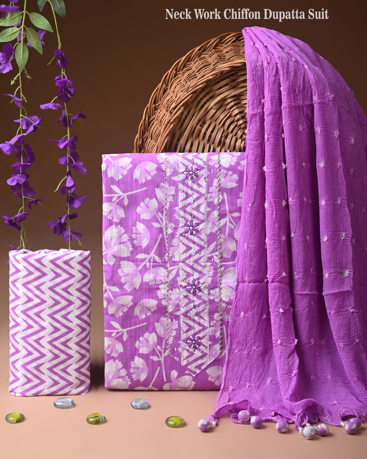 Designer gota patti hand work cotton  unstitched suit with chiffon   dupatta