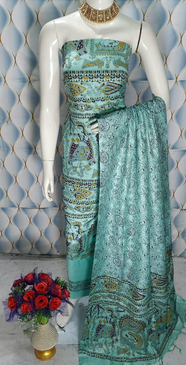 BHAGALPURI   KATAN MADHUBANI PRINT UNSTITCHED SUIT