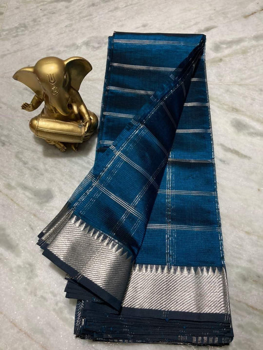 Elegant Pure Cotton Silk Mangalagiri Saree with Rich Zari Border & Running Blouse
