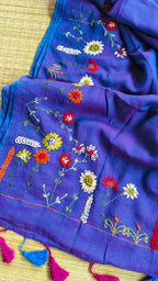 Beautiful Hand Stitch Pure Mul Cotton Saree Without blouse