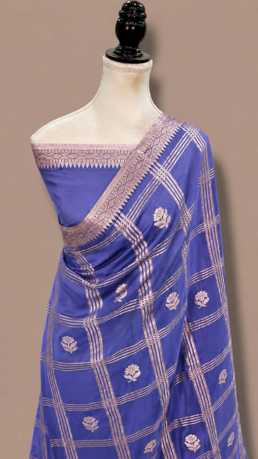 Mango Katan Banarasi Soft Silk Saree with Zari Check Weaving and Floral Boota Work