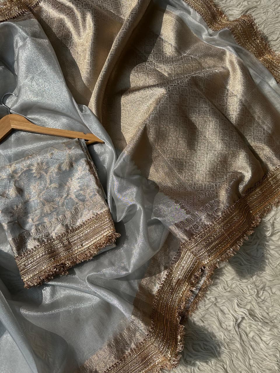 Banarasi Tissue Silk Saree With lace work border