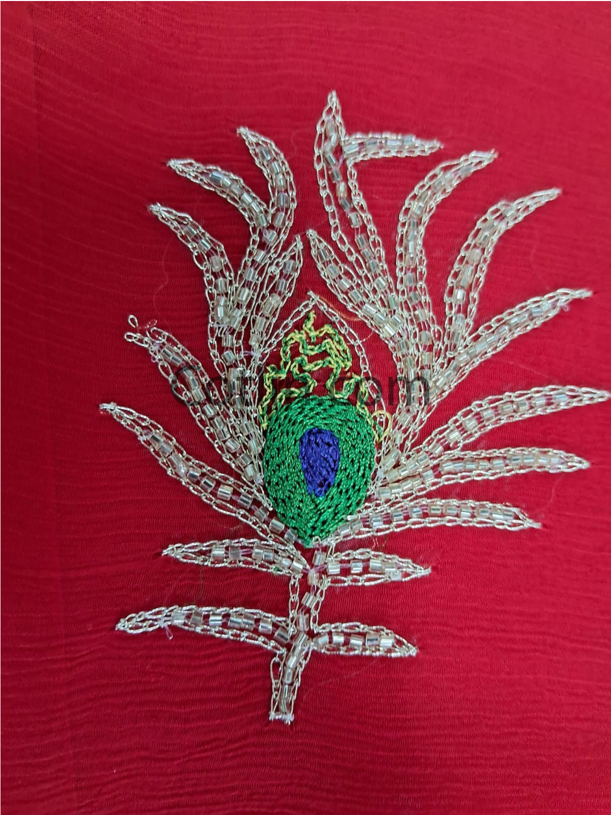 Pure Dimond Chiffon Hand Work Morpankh Saree With Running Blouse