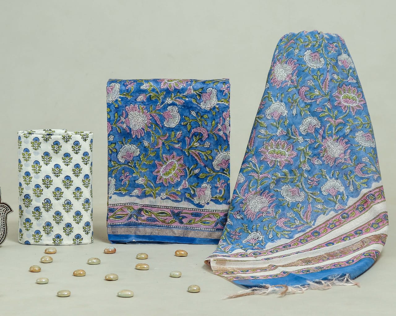 Hand Block Print Chanderi Silk Unstitched Suit