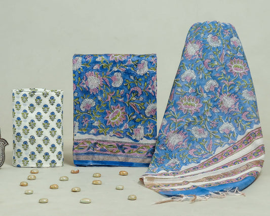 Hand Block Print Chanderi Silk Unstitched Suit