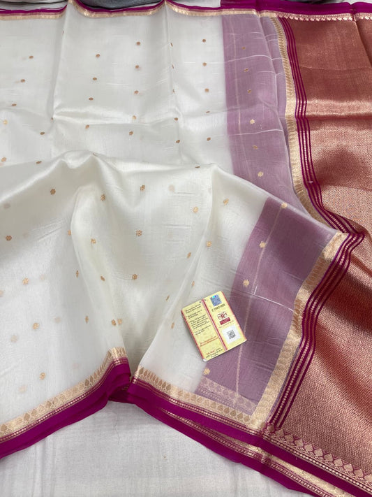 Pure Handloom banarasi  kora Silk Saree With Blouse
