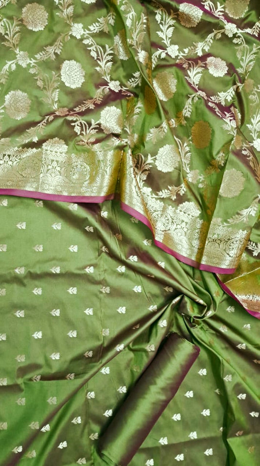 Banarasi Katan  Silk Unstitched Suit With Bottom and Dupatta