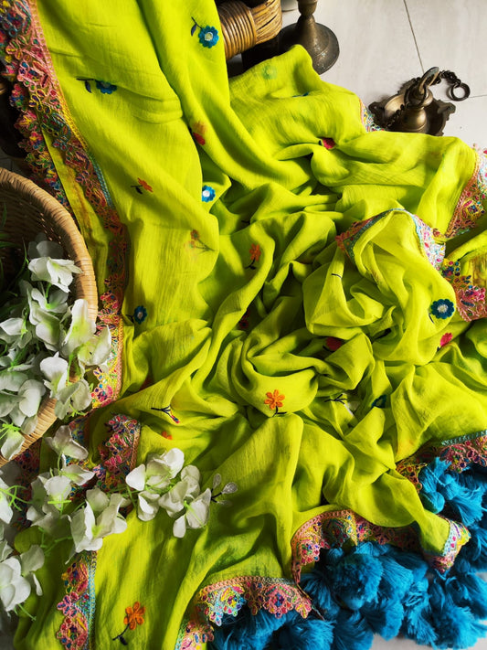 Beautiful Cotton Mulmul  Saree  Multi Color  Border