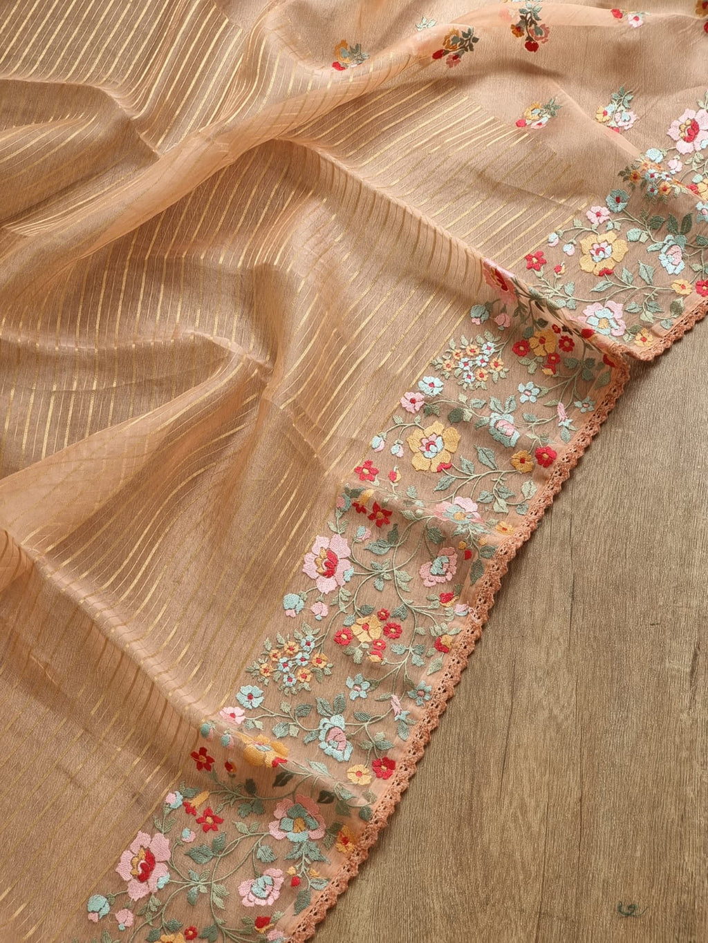 Pure Organza Silk  floral Embroidery Saree with velvet lace and heavy blouse
