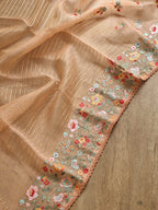 Pure Organza Silk  floral Embroidery Saree with velvet lace and heavy blouse