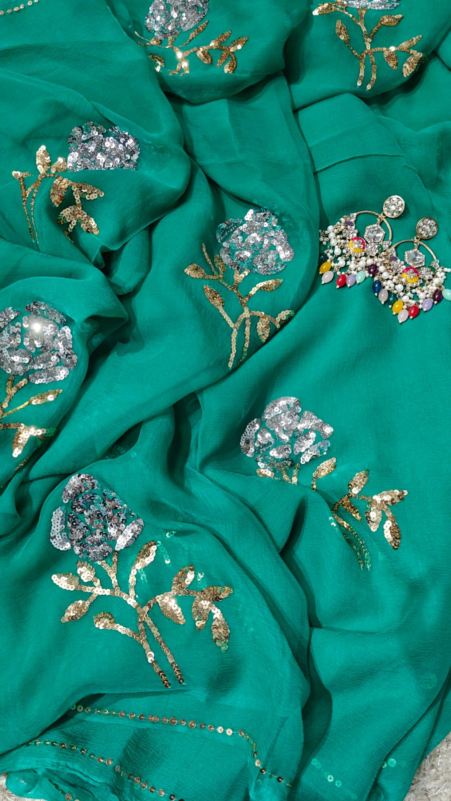 Pure Diamond Chiffon Saree With  Blouse