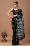 Pure Mulmul Cotton hand block Print Saree with Blouse