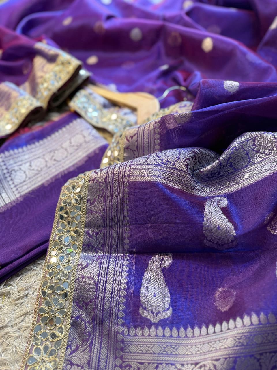 Banarasi Glass tissue silk saree with  lace work