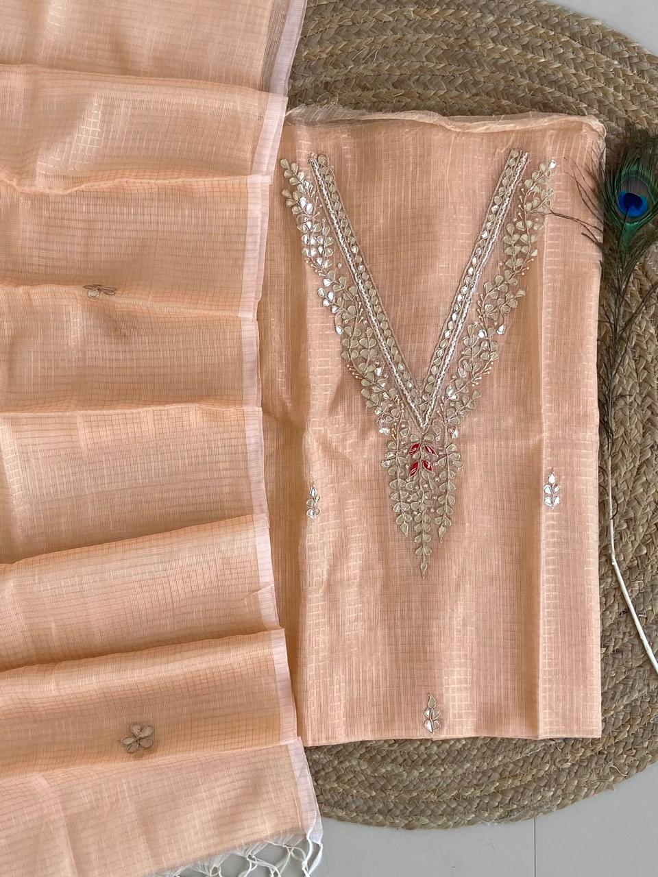 Pure Kota-Doria Unstitched Suit Gota Patti work  Work