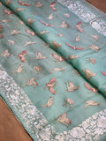 Pure Organza Silk  Parsi Embroidery Work Saree With Heavy Blouse