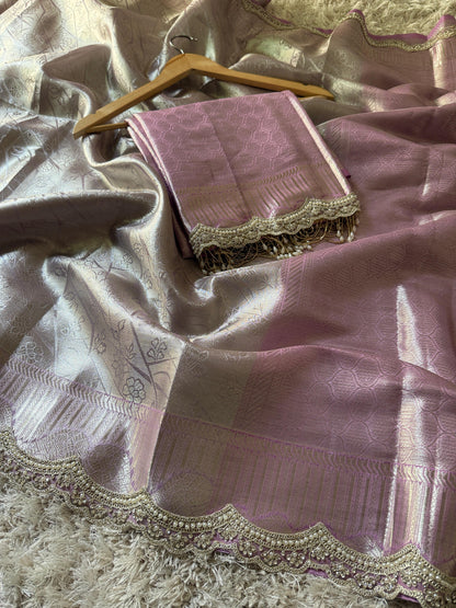 Banarasi Kanjivaram  katan Tissue Silk Saree With Beautiful lace border