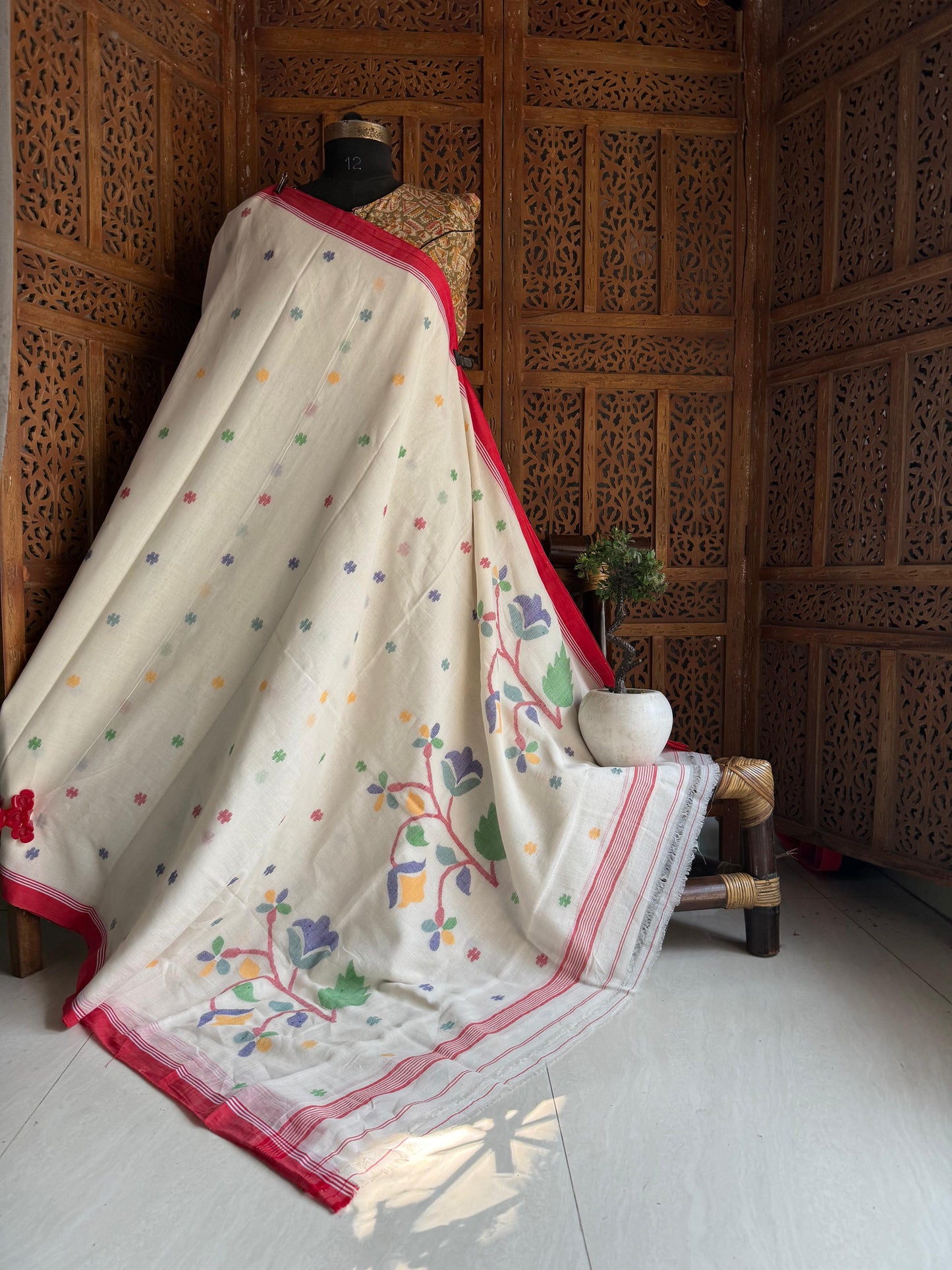 Pure Cotton needle work jamdani Saree