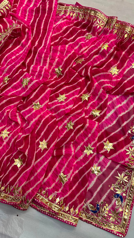 Desinger Georgette Leheriya Saree With Blouse