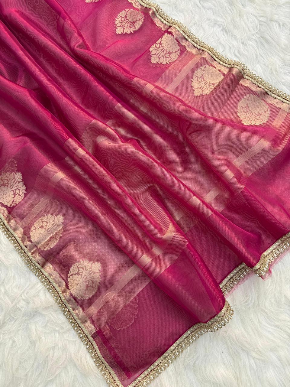 Banarasi Tissue Silk Saree With lace work border