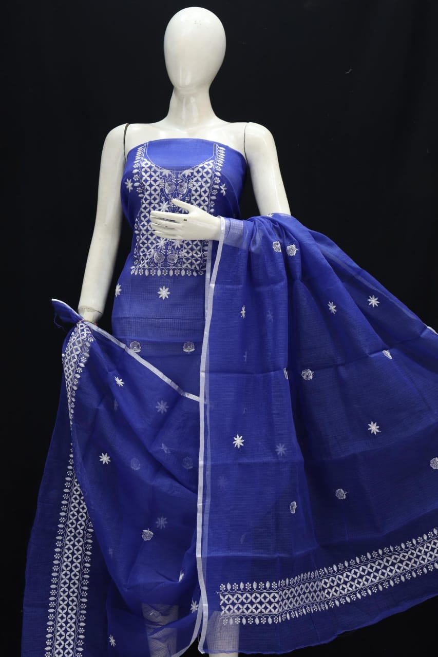 Kota Doria Embroidery work Unstitched Suit