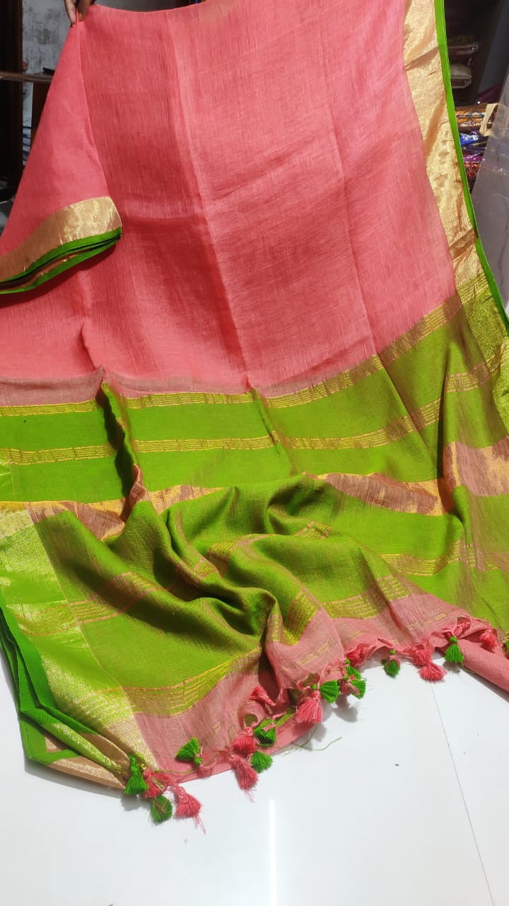 Pure Linen By Linen Saree From the Loom's of Bengal