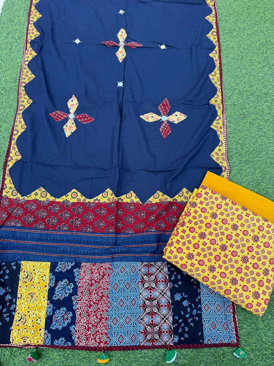 Ajrakh print cotton top With ajrakh mirror work  dupatta