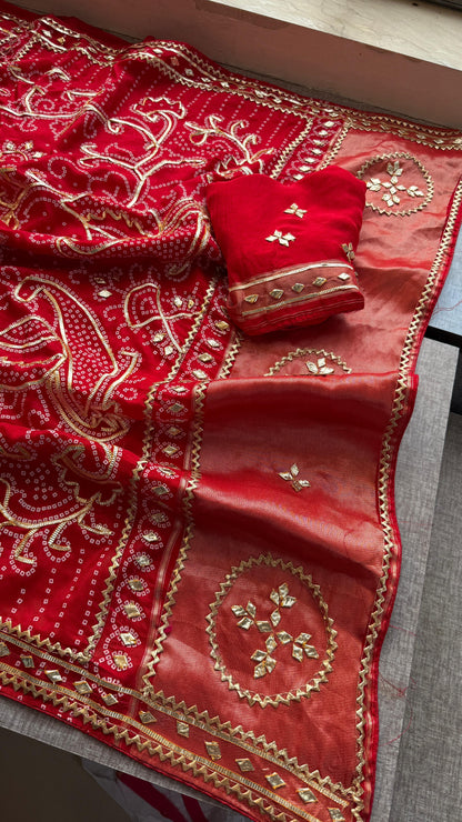 Pure Munga Silk Gotta Patti Work Saree With Blouse