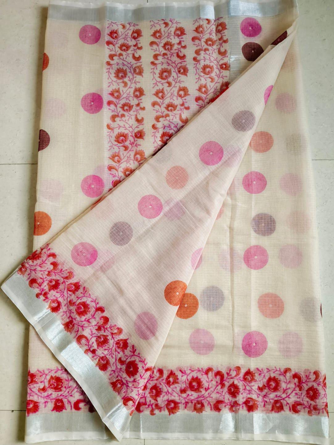 Beautiful kota cotton hand brush print work saree