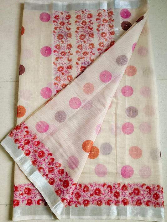 Beautiful kota cotton hand brush print work saree