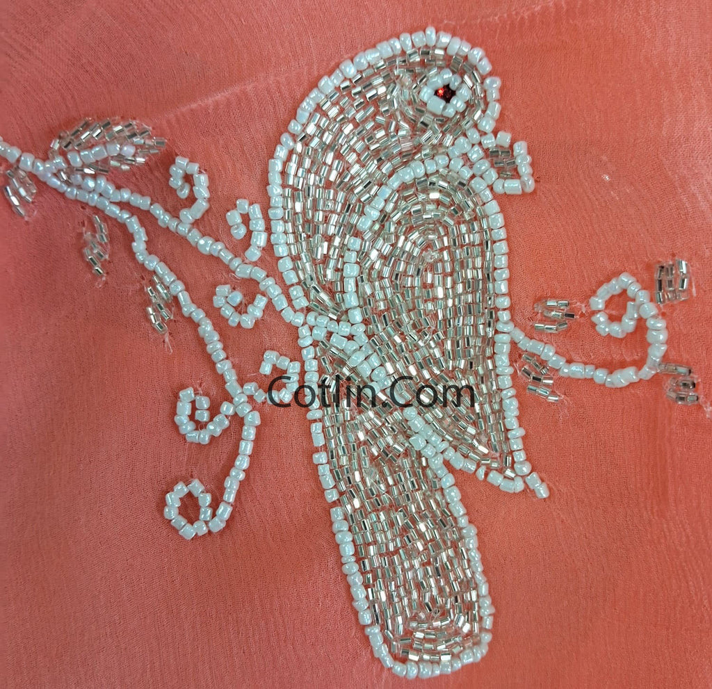 Beautiful Pure Jaipuri Chiffon 13 big Bird motif work Saree with blouse