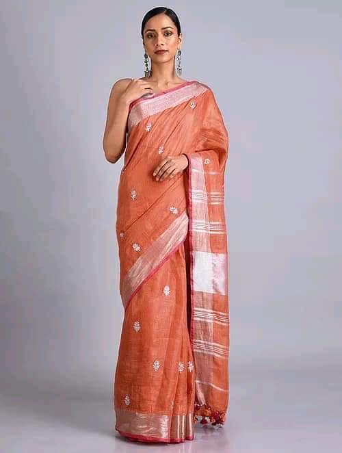 Pure Cotton Embroidery Work Saree With Blouse.