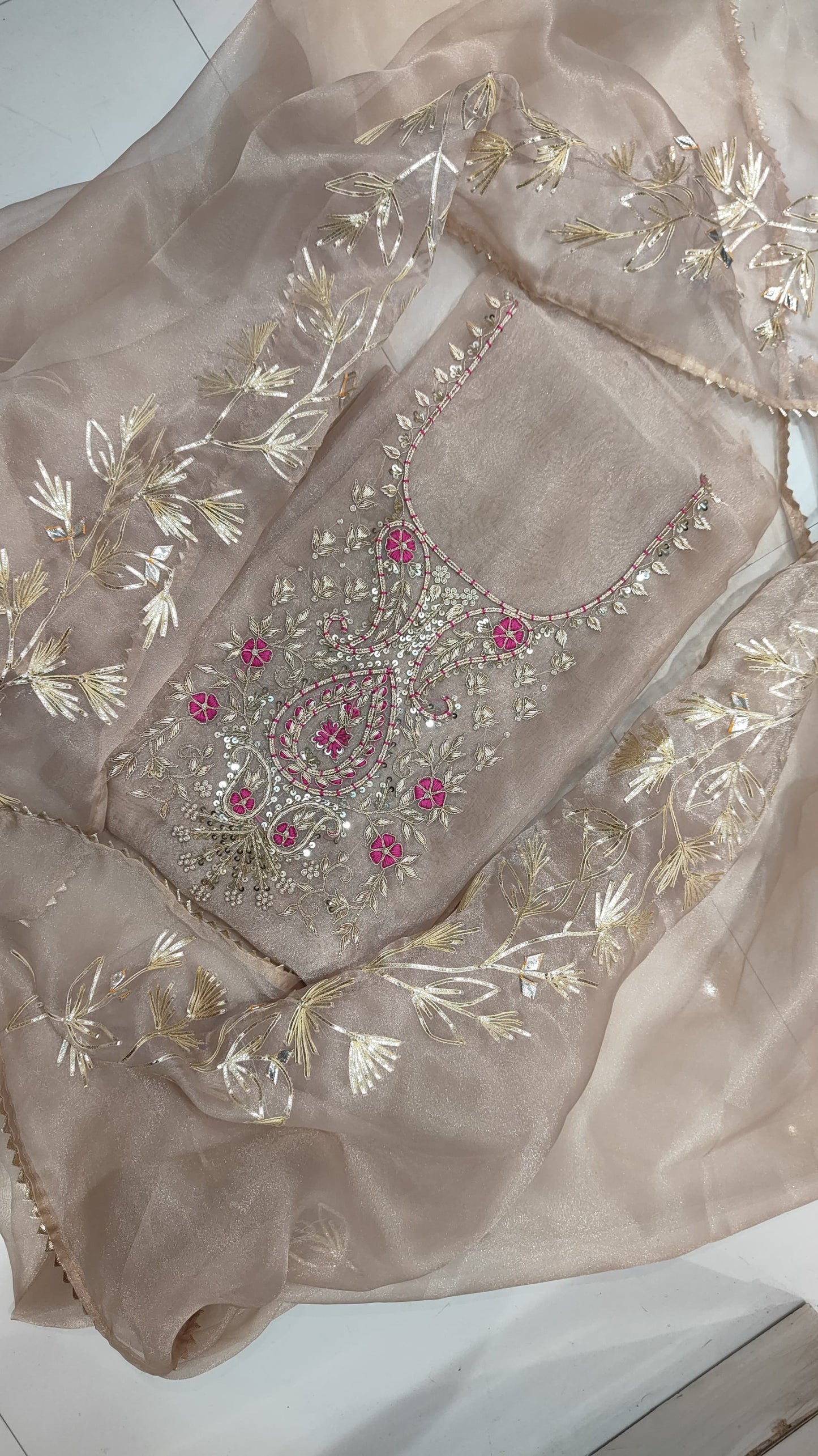 Organza Hand Work Unstitched Suit