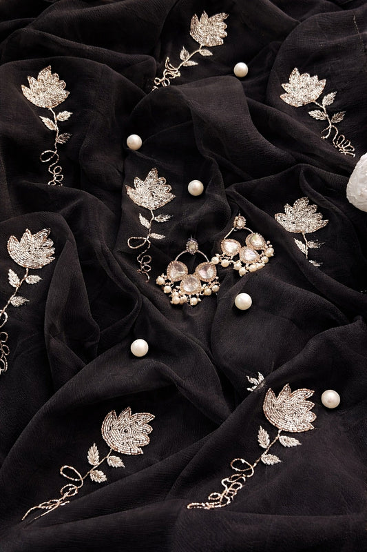 Beautiful Pure Jaipuri Chiffon 13 big Bird motif work Saree with blouse