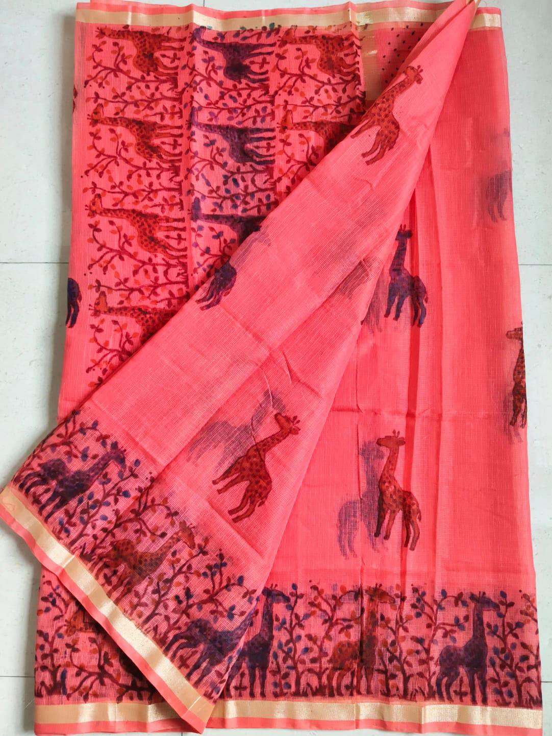 Beautiful kota cotton hand brush print work saree