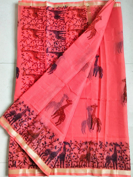 Beautiful kota cotton hand brush print work saree