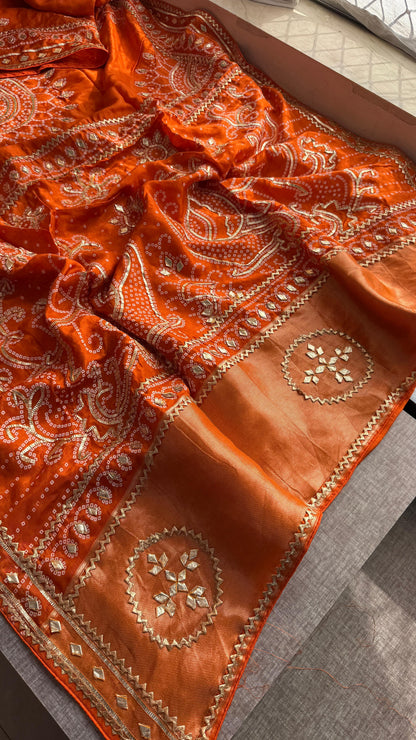 Pure Munga Silk Gotta Patti Work Saree With Blouse