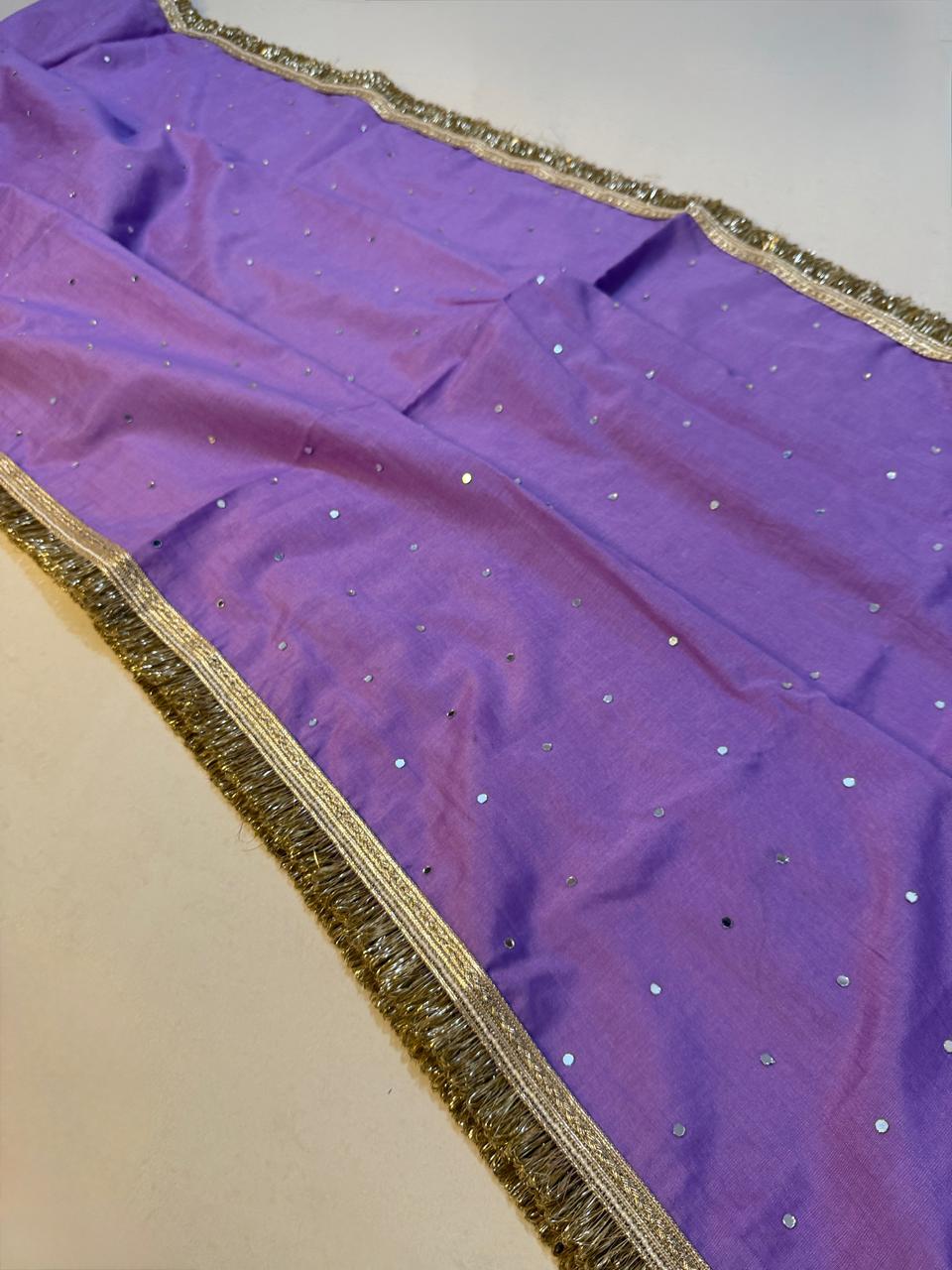 Designer Katan Cotton Banarasi Handwork Mirror and Lace Work Saree