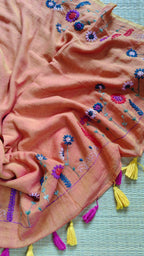 Beautiful Hand Stitch Pure Mul Cotton Saree Without blouse