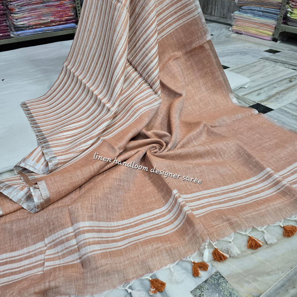 Pure Linen By Linen  Saree With  Blouse