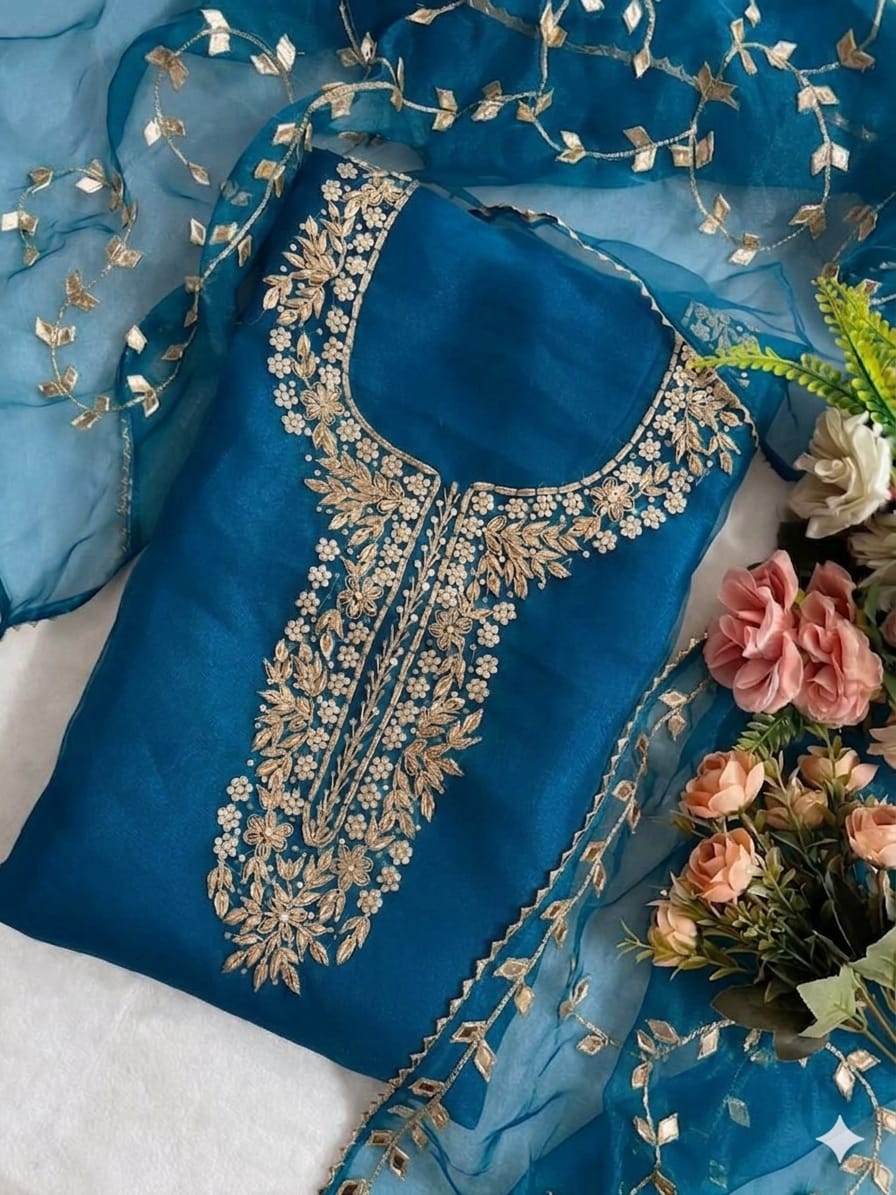 Organza Hand Work Unstitched Suit