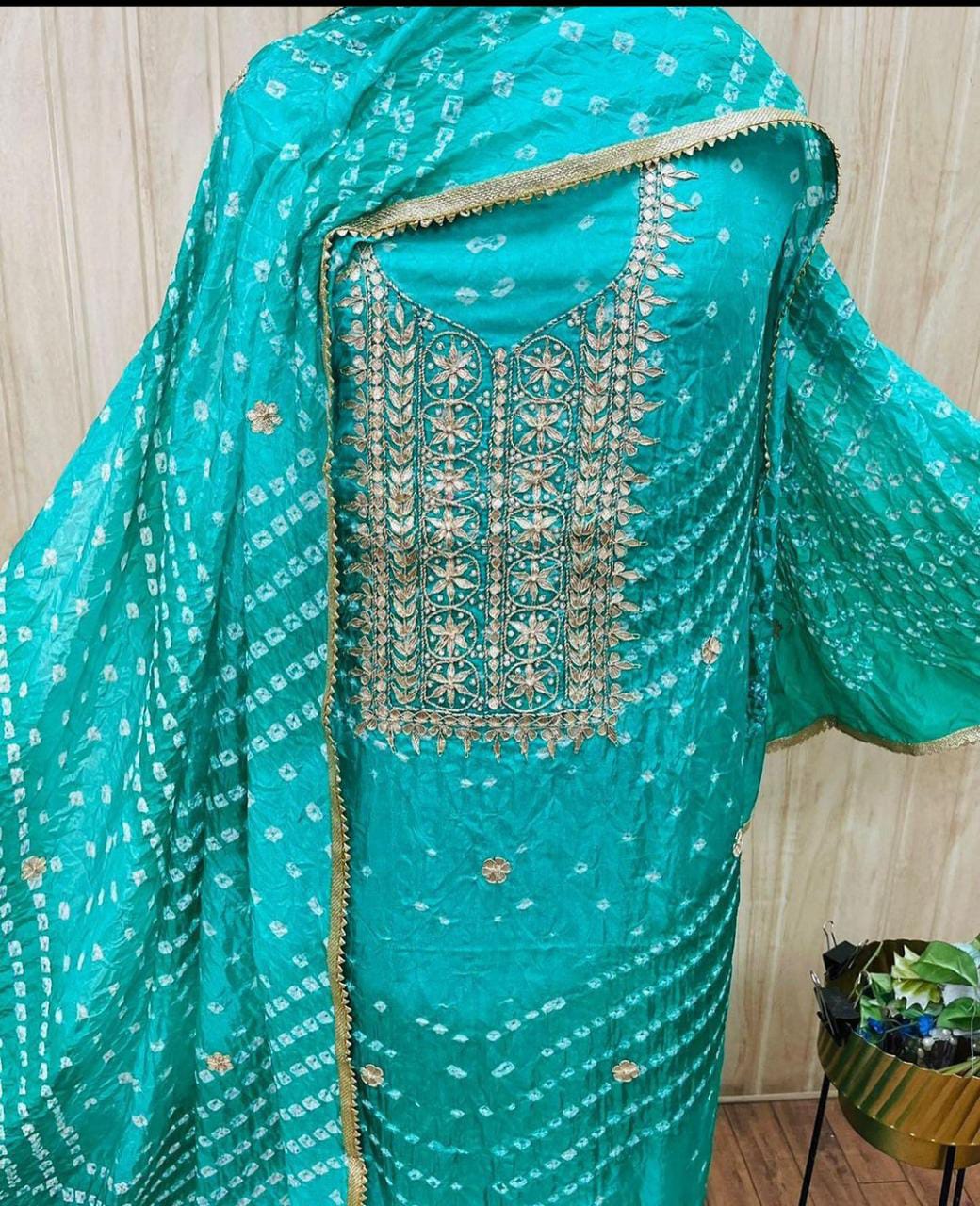 Bandhej Gota patti work Unstitched Suit