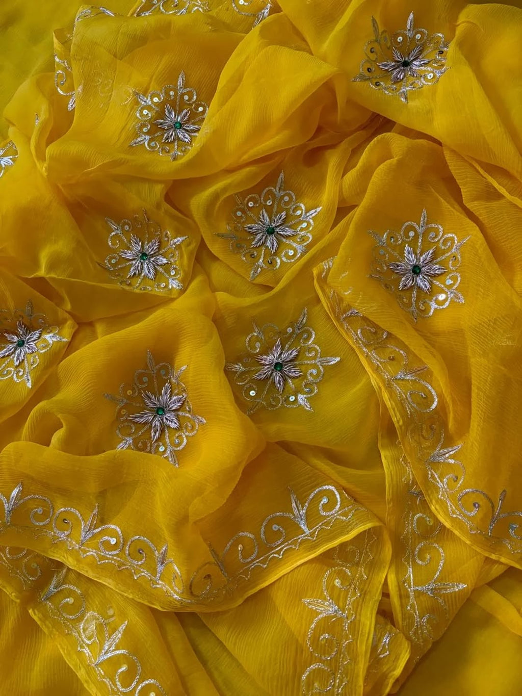 Pure Jaipuri Chiffon Hand-work motif work saree with blouse