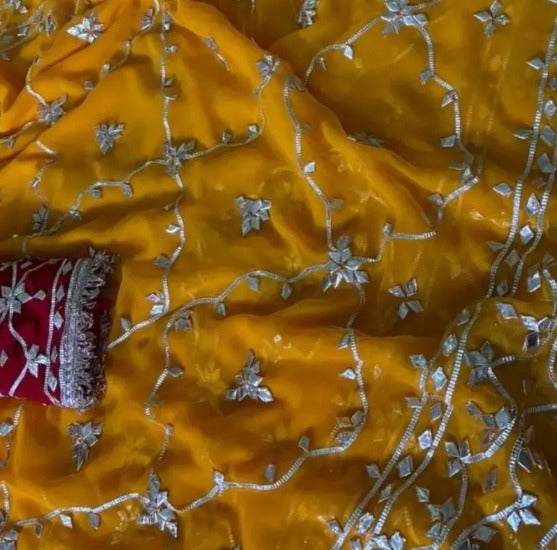 Pure Diamond Chiffon Gota Patti  Work Saree With Blouse