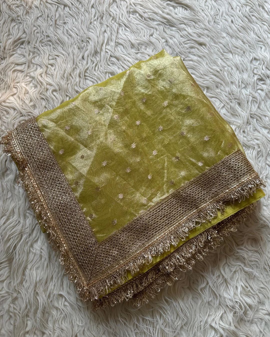 Banarasi Tissue Silk Saree with Broad Shiny lace Work