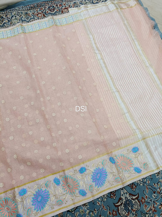 Banarasi Linen Silk Border Saree With Blouse