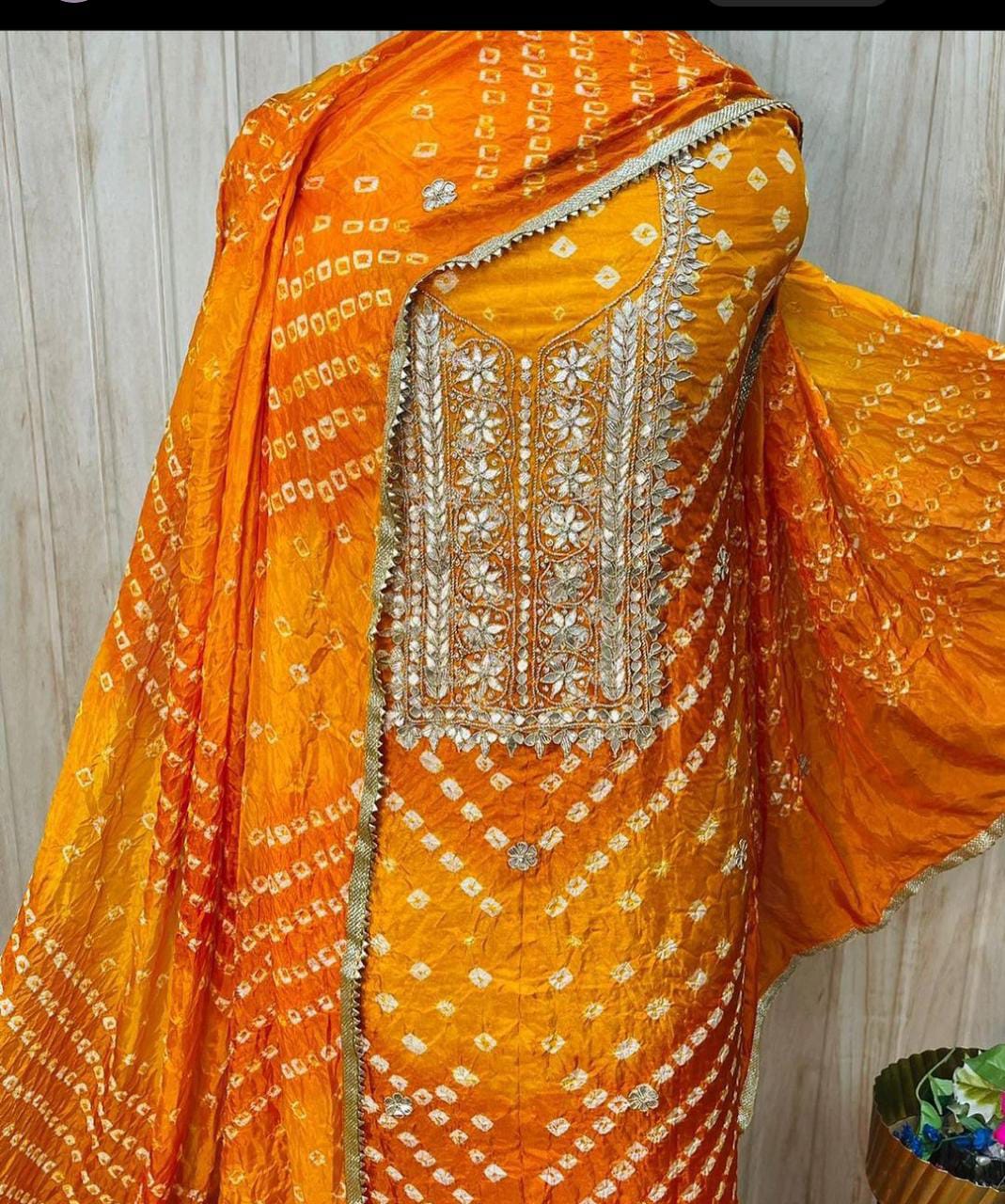 Bandhej Gota patti work Unstitched Suit