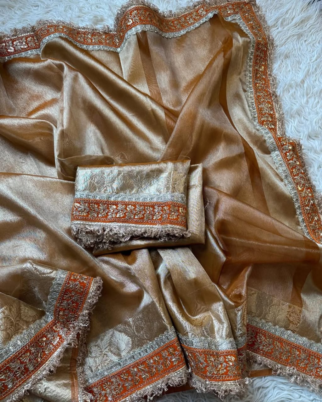 Banarasi Tissue Silk Saree With lace work border